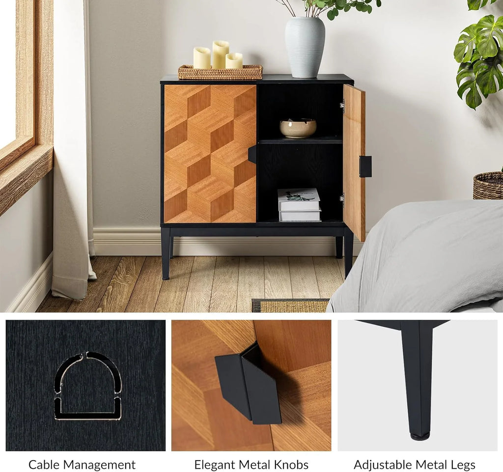 Black Storage Cabinet with Wood Legs J670