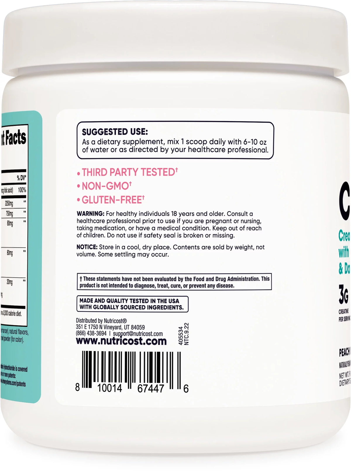 Creatine Monohydrate Powder Peach Mango 50 Servings M296314