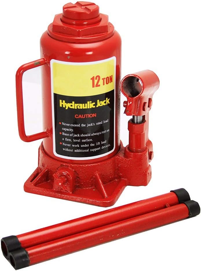 12 Ton Capacity Hydraulic Bottle Jack with Handle, Red Pack of 2 D49071