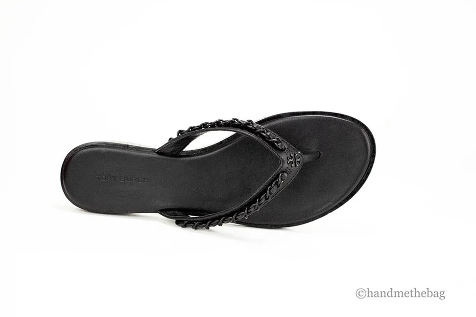 Black Leather Flip Flop Sandals Z7732
