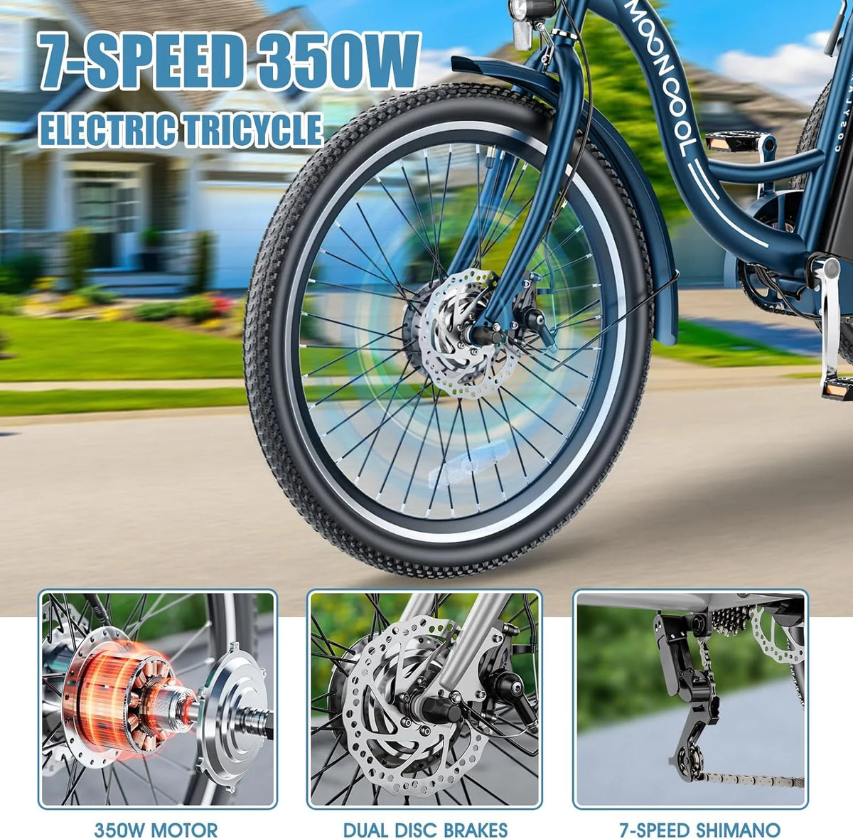 24 26 3 Wheel Electric Tricycle 350W 36V 7 Speeds with Large Basket T63213