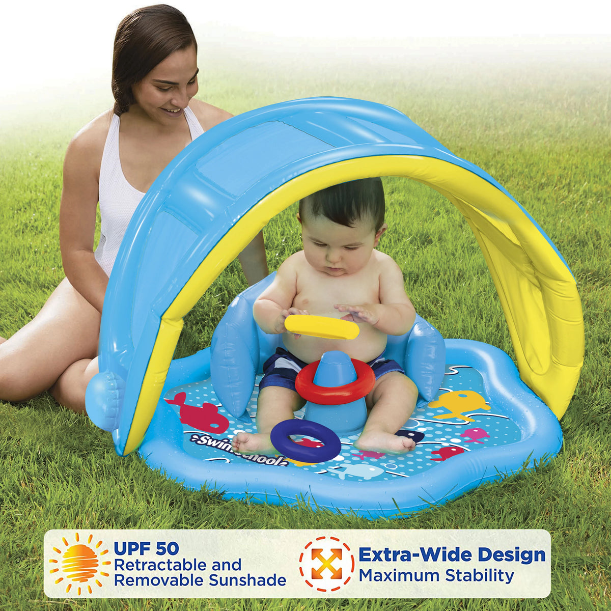 Baby Splash Mat with Inflatable Canopy, 3 Stackable Play Rings Y73663