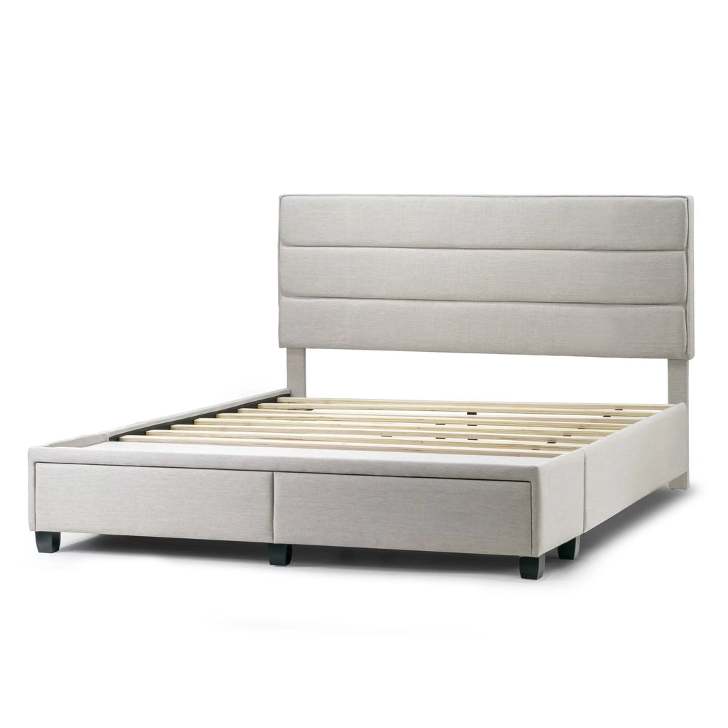 Beige Fabric Queen Bed with Two Storage Drawers Z971285
