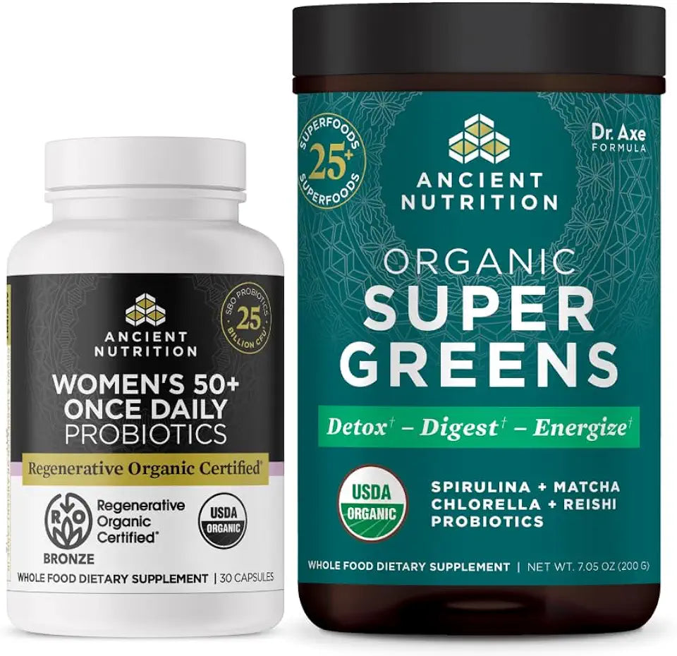 30 Count Probiotics Capsules + 25 Servings Organic Supergreens Powder I185602