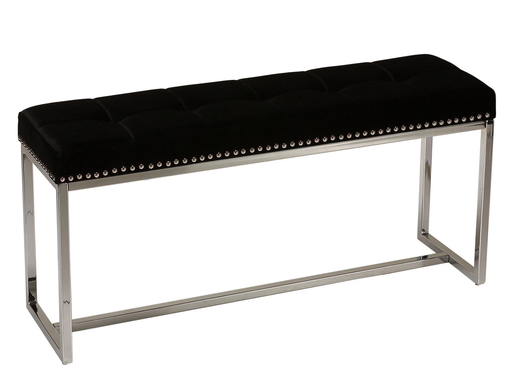 Black Velvet Narrow Bench with Nailhead Trim A603787