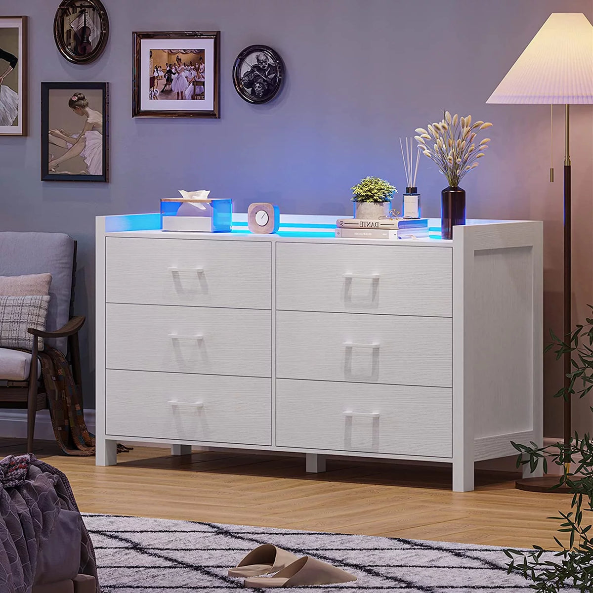 White 6 Drawer Wooden Dresser V2741