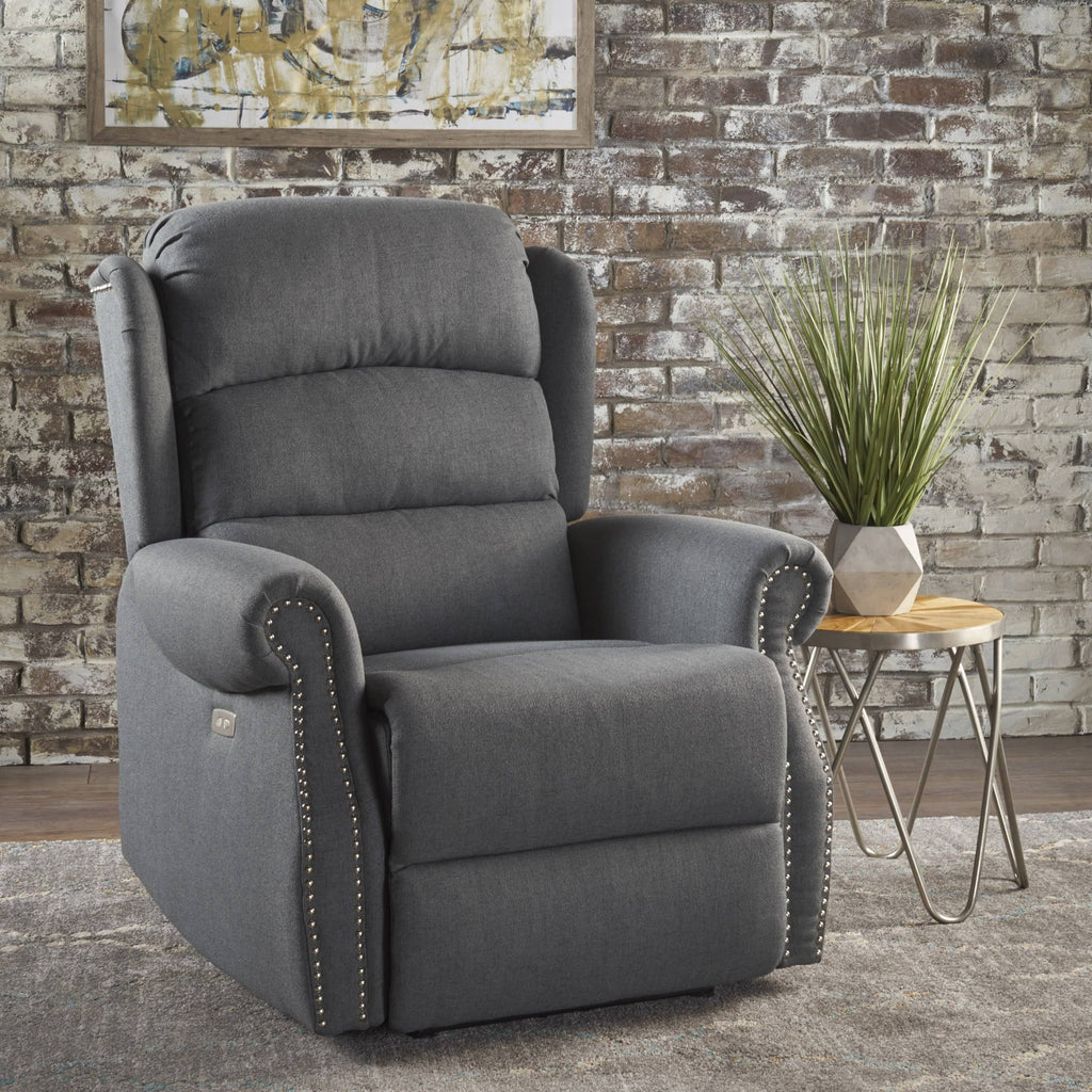 Navy Blue Tufted Fabric Power Recliner R767007